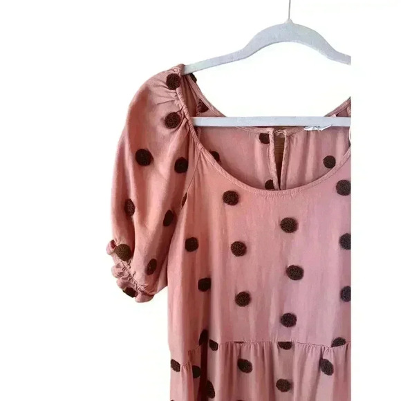 Blu Pepper Tiered Dress Orange Fuzzy Polka Dot Short Sleeve Women's Size Medium - Picture 4 of 7
